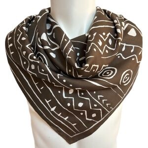 100% Silk Scarf with Tribal Design - Hand-Rolled Edges